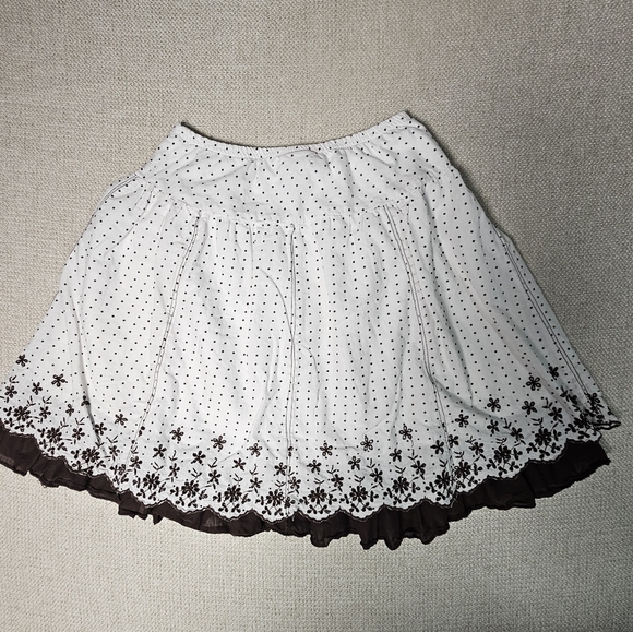 Joe Benbasset White Brown Floral Embroidered Lined Babydoll Skirt SM - Picture 3 of 11